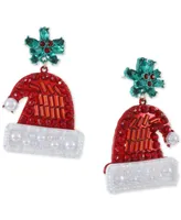 Holiday Lane Gold-Tone Crystal & Imitation Pearl Santa Hat Drop Earrings, Created for Macy's