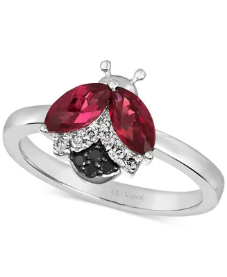 Le Vian Raspberry Rhodolite (1-1/6 ct. t.w.) & Diamond (1/10 ct. t.w.) Ladybug Ring in 14k White Gold