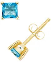 Blue Topaz Square Stud Earrings (7/8 ct. t.w.) 14k Gold