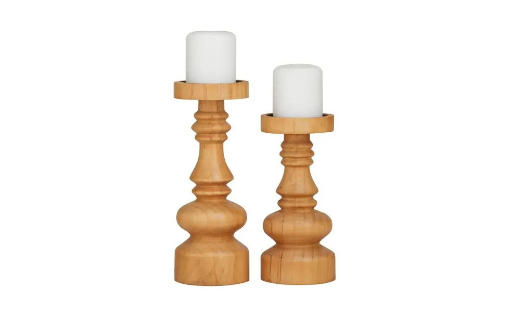 Wood Traditional 2 Piece Turned Style Candle Holder Set