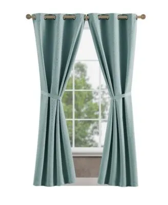 Jessica Simpson Faye Textured Blackout Grommet Window Curtain Panel Pair With Tiebacks Collection