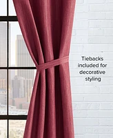 Lucky Brand Solana Thermal Woven Room Darkening Grommet Window Curtain Panel Pair with Tiebacks