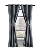 Lucky Brand Sondra Textured Leaf Pattern Blackout Grommet Window Curtain Panel Pair with Tiebacks