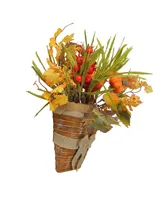 Artificial Fall Harvest with Bow Wall Basket, 19"