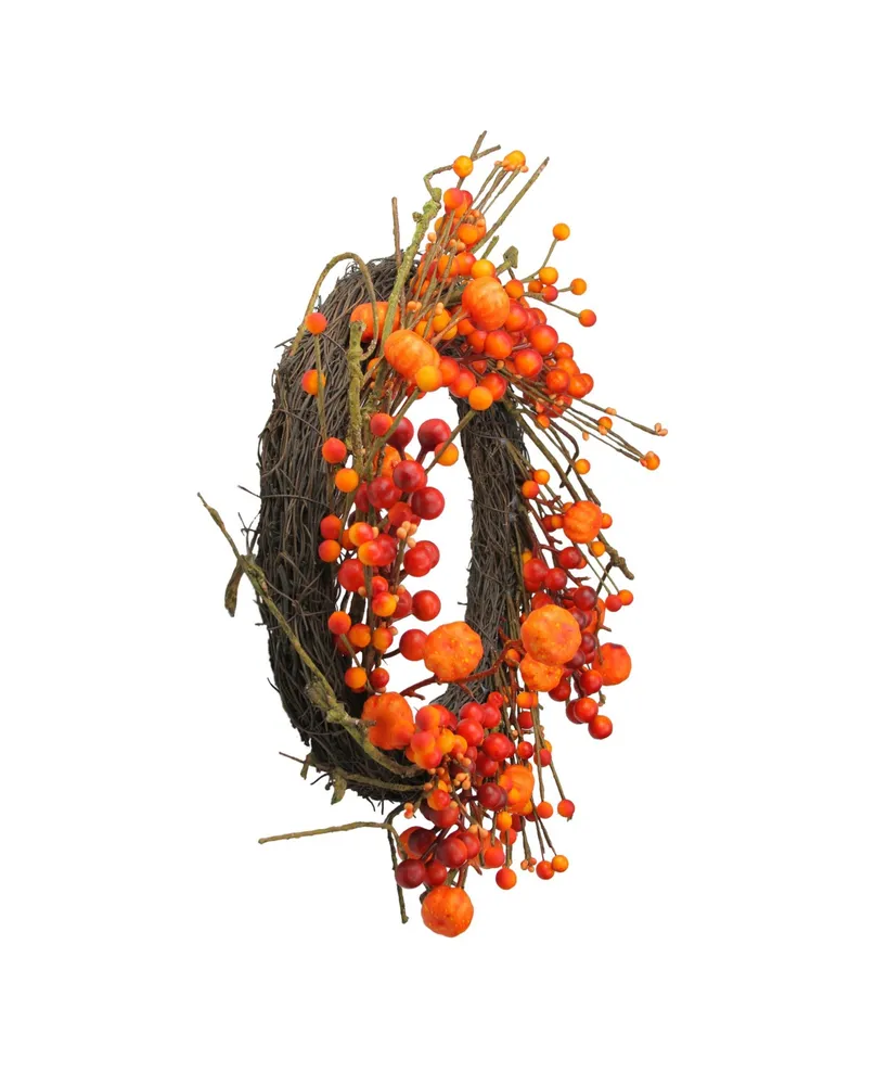 Fall Berry and Mini Pumpkin Artificial Thanksgiving Wreath Unlit, 20"