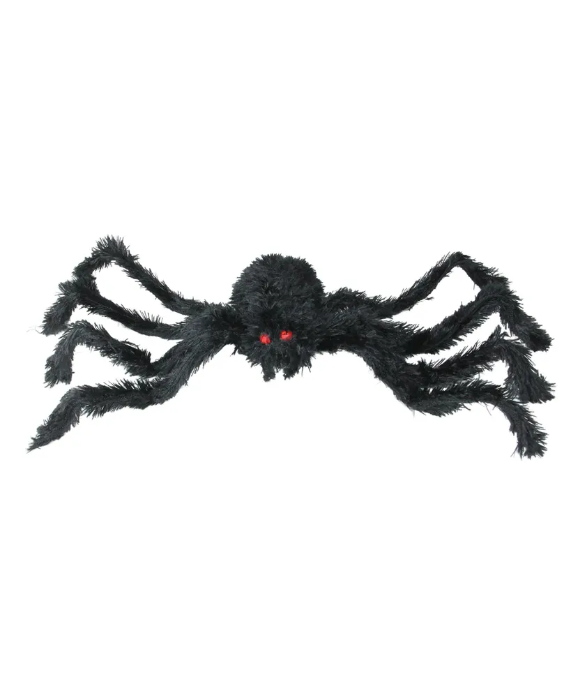 Fuzzy Spider with Red Eyes Halloween Decoration, 24"