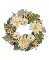 Dahlia and Pumpkin Fall Artificial Floral Wreath, 22"