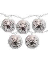 Black Spider In Web Paper Lantern 10 Piece Halloween Lights with 8.5' White Wire Set