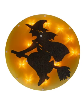 Lighted Witch On Broomstick Halloween Window Silhouette, 13.75"
