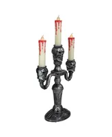 Antique-Like Skull Trio 3 Piece Halloween Candelabra Set, 13.75" - Silver