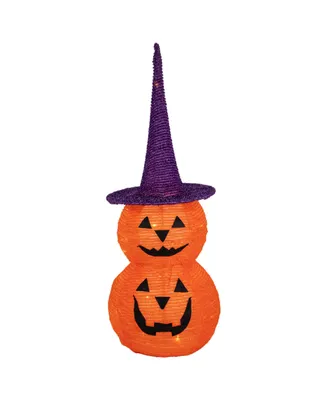 Pop Up Lighted Tinsel Stacked Jack-o-Lanterns Halloween Decoration, 30"