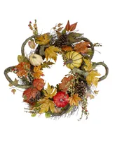 Sunflower Pumpkin Foliage and Pine Cone Fall Harvest Wreath Unlit, 24"