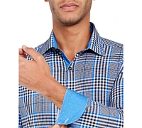 Men's Regular Fit Non-Iron Plaid-Print Performance Stretch Dress Shirt