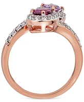 Pink Amethyst (3/8 ct. t.w.), Rhodolite (1/2 ct. t.w.) & White Topaz (5/8 ct. t.w.) Bypass Ring in 14k Rose Gold