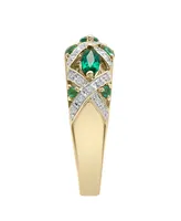 Lab-Grown Emerald and Lab-Grown White Sapphire Band Ring in 14K Gold Over Sterling Silver