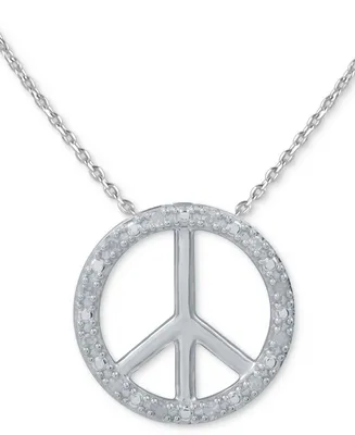 Diamond Peace Sign 18" Pendant Necklace (1/10 ct. t.w.) Sterling Silver or & 14k Gold-Plate