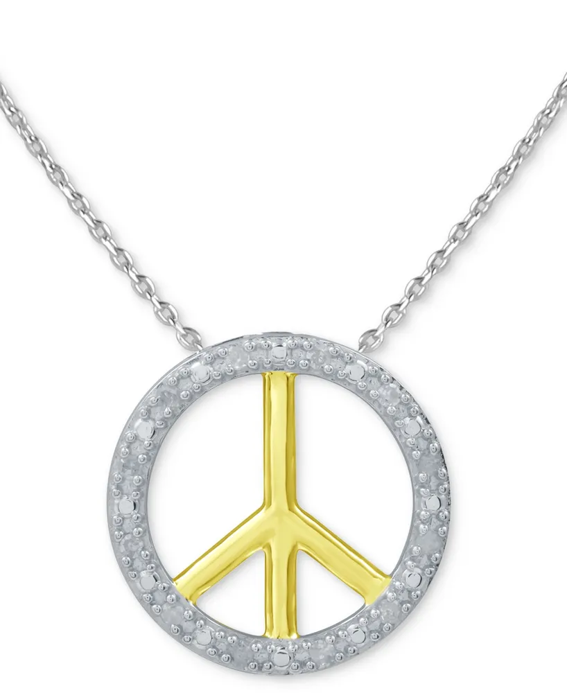 Diamond Peace Sign 18" Pendant Necklace (1/10 ct. t.w.) in Sterling Silver or Sterling Silver & 14k Gold-Plate