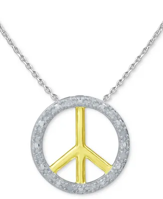 Diamond Peace Sign 18" Pendant Necklace (1/10 ct. t.w.) in Sterling Silver or Sterling Silver & 14k Gold-Plate