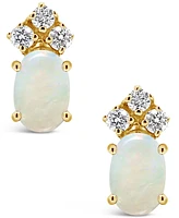 Opal (1/2 ct. t.w.) and Diamond (1/8 Stud Earrings 14K Yellow Gold or White