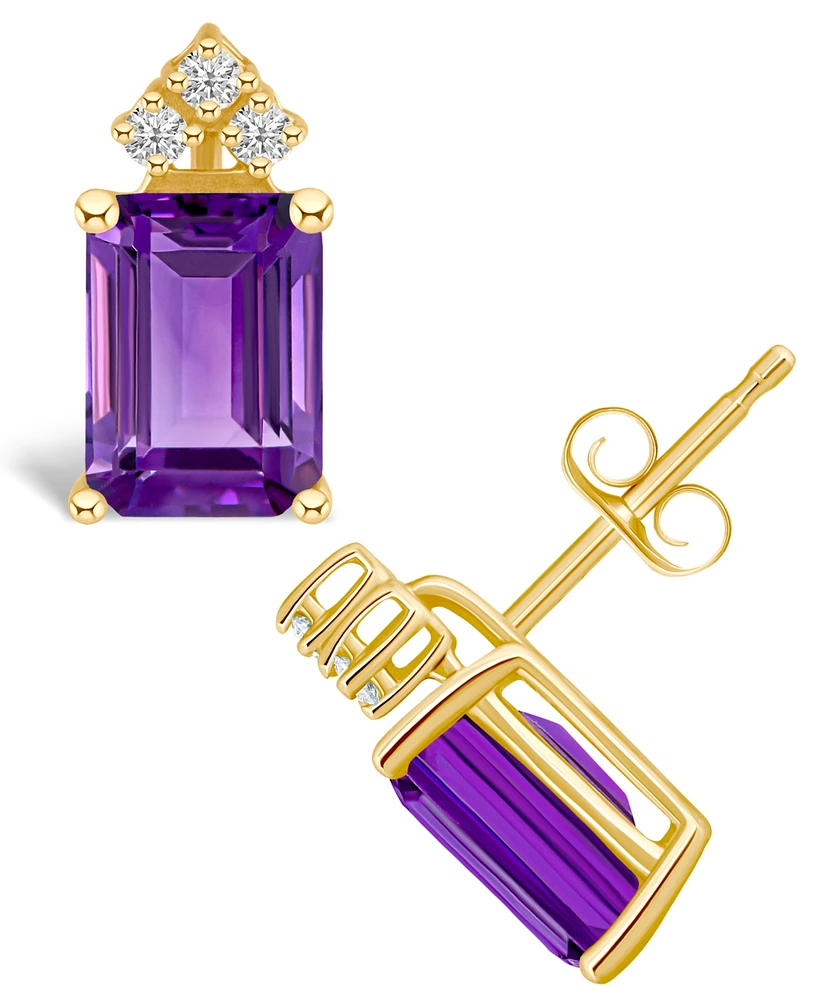 Amethyst (3-1/5 ct. t.w.) and Diamond (1/8 Stud Earrings 14K Yellow Gold or White