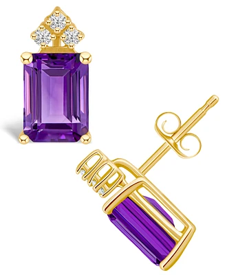Amethyst (3-1/5 ct. t.w.) and Diamond (1/8 Stud Earrings 14K Yellow Gold or White