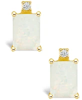 Opal (5/8 ct. t.w.) and Diamond Accent Stud Earrings 14K Yellow Gold or White