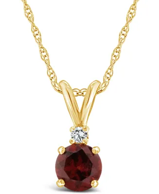 Garnet (1-1/10 ct.t.w) and Diamond Accent Pendant Necklace in 14K Yellow Gold