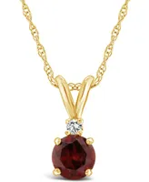 Garnet (1-1/10 ct.t.w) and Diamond Accent Pendant Necklace in 14K Yellow Gold