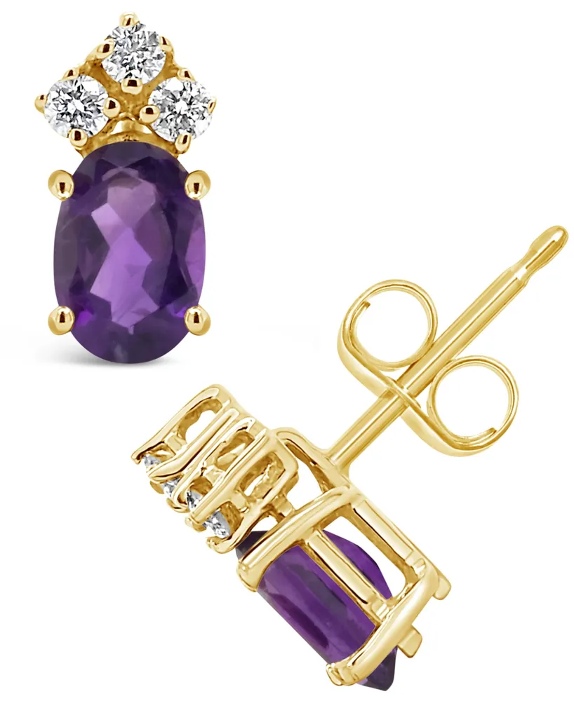 Amethyst (7/8 ct. t.w.) and Diamond (1/8 Stud Earrings 14K Yellow Gold