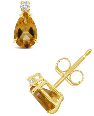 Citrine (3/4 ct.t.w) and Diamond Accent Stud Earrings in 14K Yellow Gold