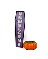 National Tree Company 39" Hanging Porch Sign, Purple, 'Unwelcome', Wooden Construction, Halloween Collection