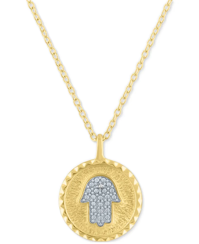 Diamond Accent Hamsa Hand Pendant Necklace in 14k Gold-Plated Sterling Silver, 16" + 2" extender - Gold