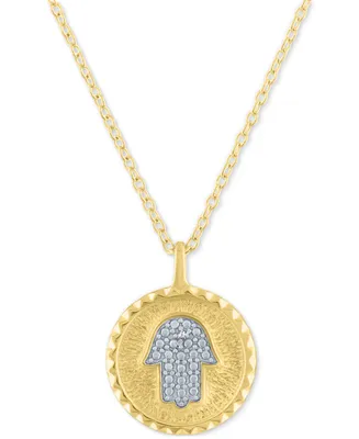 Diamond Accent Hamsa Hand Pendant Necklace in 14k Gold-Plated Sterling Silver, 16" + 2" extender - Gold