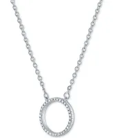 Diamond Accent Circle Pendant Necklace in Sterling Silver, 16" + 2" extender