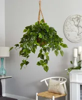 Nearly Natural Philodendron Uv-Resistant Indoor/Outdoor Artificial Plant Hanging Basket