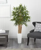 Nearly Natural 5' Bamboo Artificial Tree in White Tower Planter