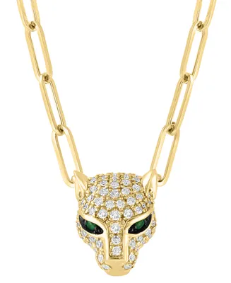 Effy Diamond (3/8 ct. t.w.) & Emerald Accent Panther Head 17" Pendant Necklace in 14k Gold
