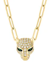 Effy Diamond (3/8 ct. t.w.) & Emerald Accent Panther Head 17" Pendant Necklace in 14k Gold