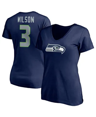 Women's Fanatics Russell Wilson College Navy Seattle Seahawks Player Icon Name and Number V-Neck T-shirt
