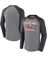 Men's Fanatics Heathered Gray, Heathered Charcoal Cleveland Browns Weekend Casual Raglan Long Sleeve T-shirt