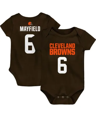Newborn & Infant Boys and Girls Baker Mayfield Brown Cleveland Browns Mainliner Player Name Number Bodysuit