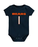 Infant Boys and Girls Justin Fields Navy Chicago Bears Mainliner Player Name and Number Bodysuit