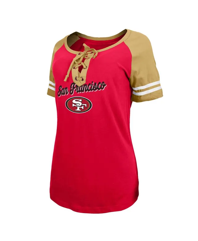 San Francisco 49ers G-III 4Her by Carl Banks Women's Double Team 3/4-Sleeve  Lace-Up T-Shirt - Scarlet/White