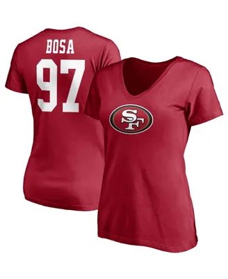 Women's Fanatics Nick Bosa Scarlet San Francisco 49ers Player Icon Name and Number V-Neck T-shirt