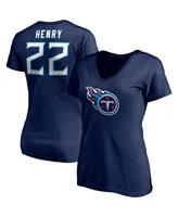 Women's Fanatics Derrick Henry Navy Tennessee Titans Player Icon Name and Number V-Neck T-shirt