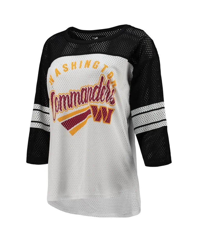 Women's G-iii 4Her by Carl Banks White, Black Washington Commanders First Team 3/4-Sleeve Mesh Top