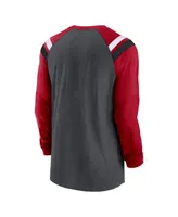 Men's Nike Heathered Charcoal and Red Atlanta Falcons Tri-Blend Raglan Athletic Long Sleeve Fashion T-shirt