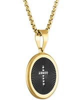 Men's Diamond Cross Oval 22" Pendant Necklace Black & Gold-Tone Ion-Plated Stainless Steel