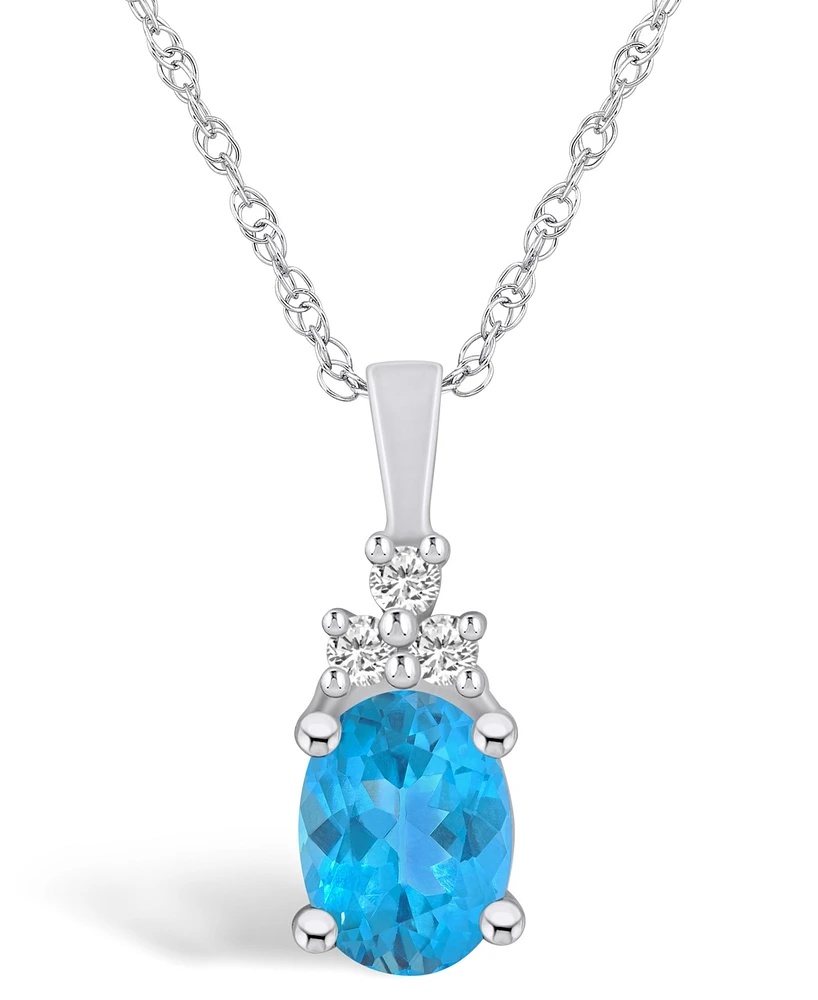 Macy's Blue Topaz (1-5/8 Ct. T.w.) and Diamond (1/10 Ct. T.w.) Pendant Necklace in 14K Gold