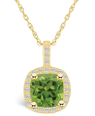Macy's Peridot (2-3/8 Ct. T.w.) and Diamond (1/4 Ct. T.w.) Halo Pendant Necklace in 14K Yellow Gold
